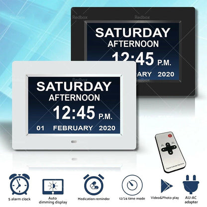 7" LED Digital Day Clock Calendar Wall for Dementia - Time, Date, Month (2023)