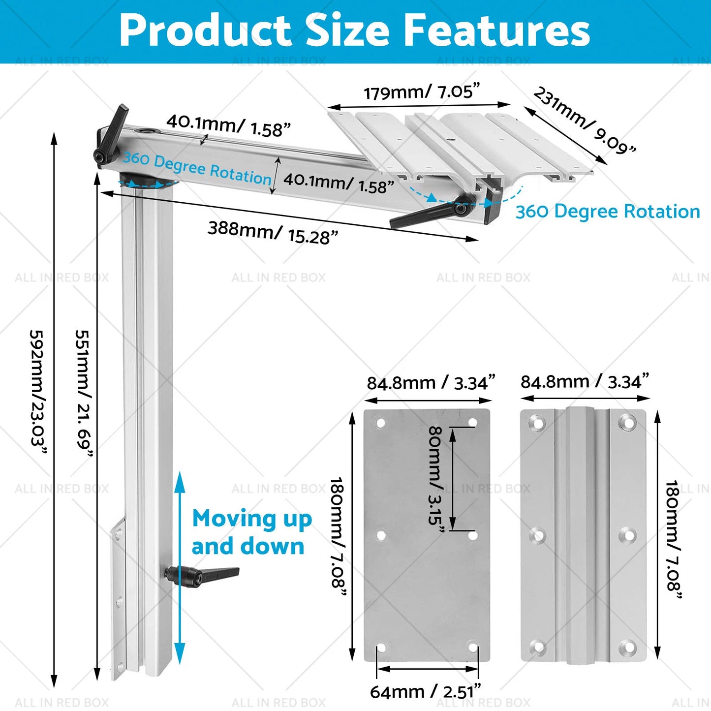 Aluminum Alloy Table Leg for RV Camper - Movable, Rotatable, Height Adjustable