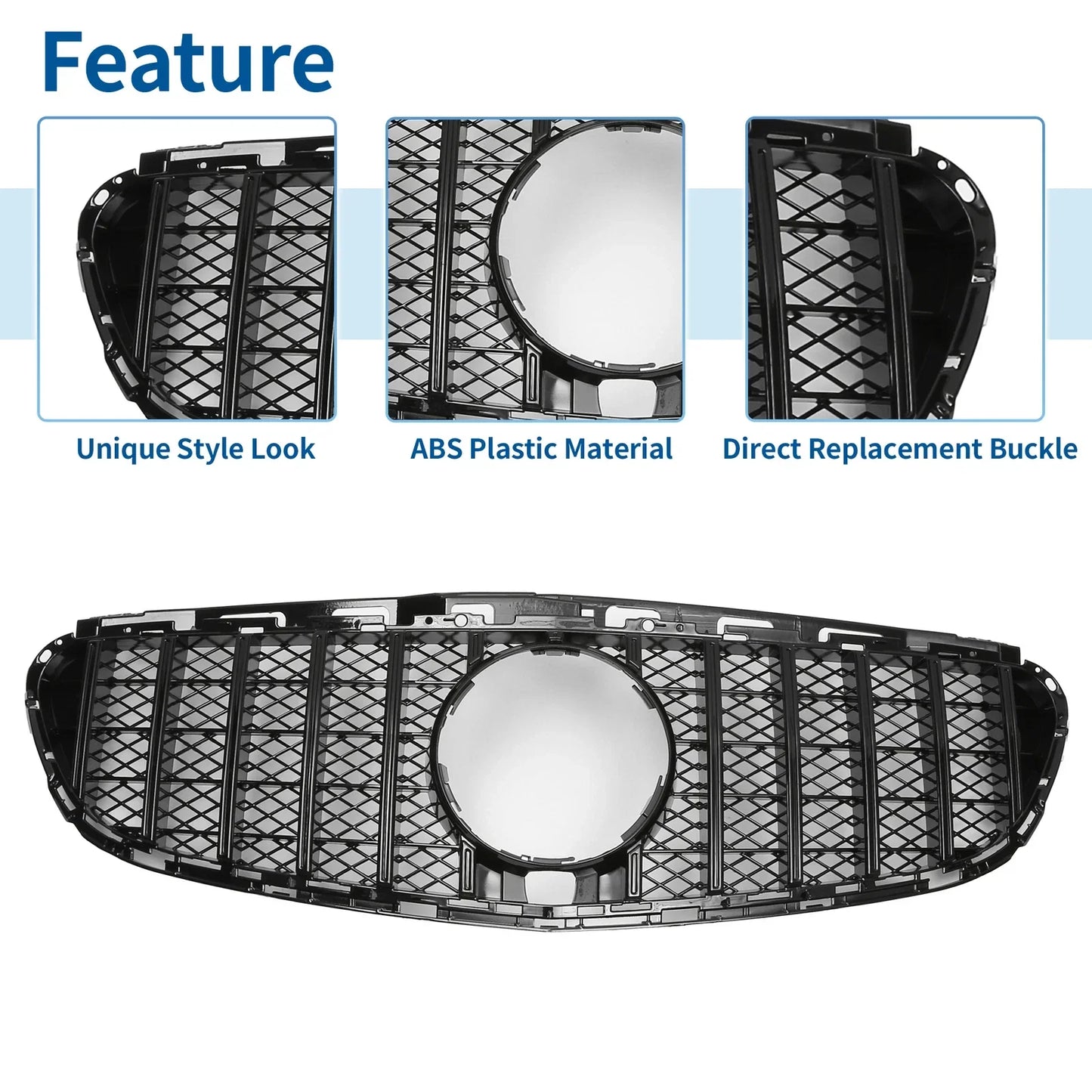 Front Upper Bumper Grille for Mercedes-Benz E200 2014-2016 Black Grille