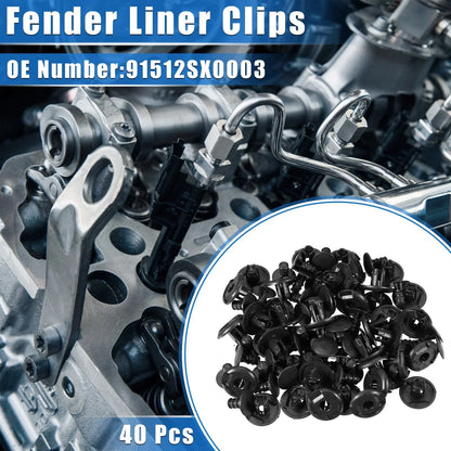 40 Pcs Fender Liner Clips for Honda - Plastic Black Automotive Clips
