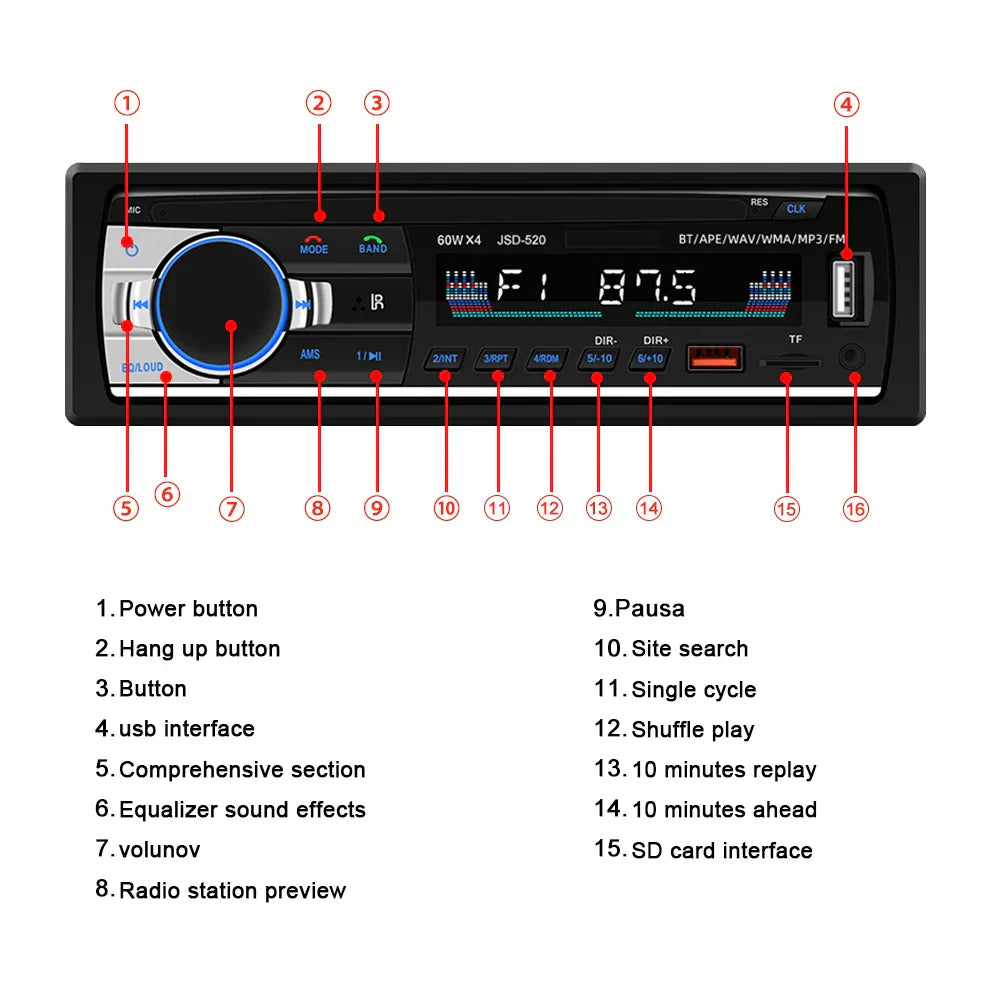 Bluetooth Music Car Radio 1 Din Stereo MP3 Player for Toyota Hilux (1998-2004)
