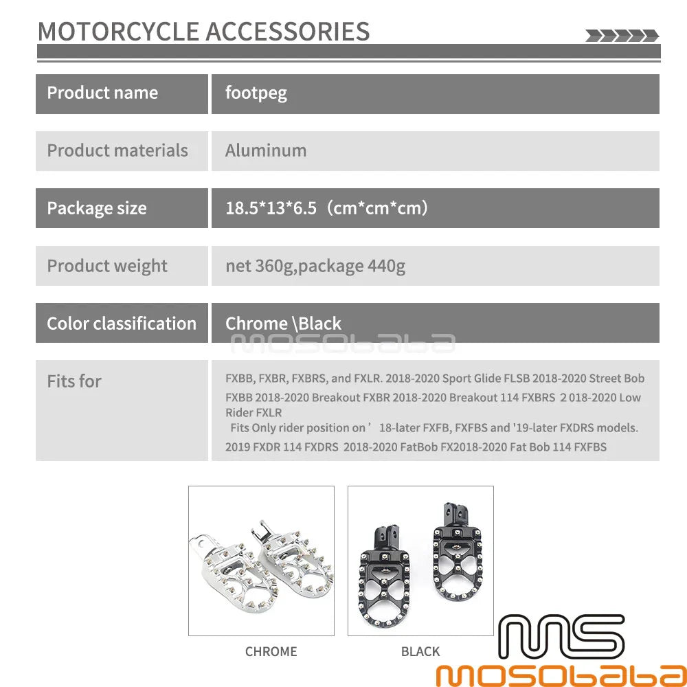 Motorcycle Foot Pegs w/Spring & Teeth for Harley Breakout FXBR/S (2018-2020)