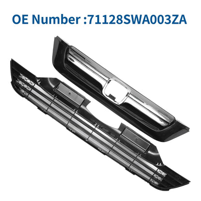 Front Bumper Grille for Honda CR-V (2007-2009) - Chrome Silver Tone Black Set