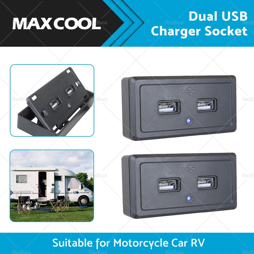 Dual USB Fast Charger Socket Power Outlet Panel 12V for Motorcycle Car RV