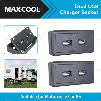 Dual USB Fast Charger Socket Power Outlet Panel 12V for Motorcycle Car RV