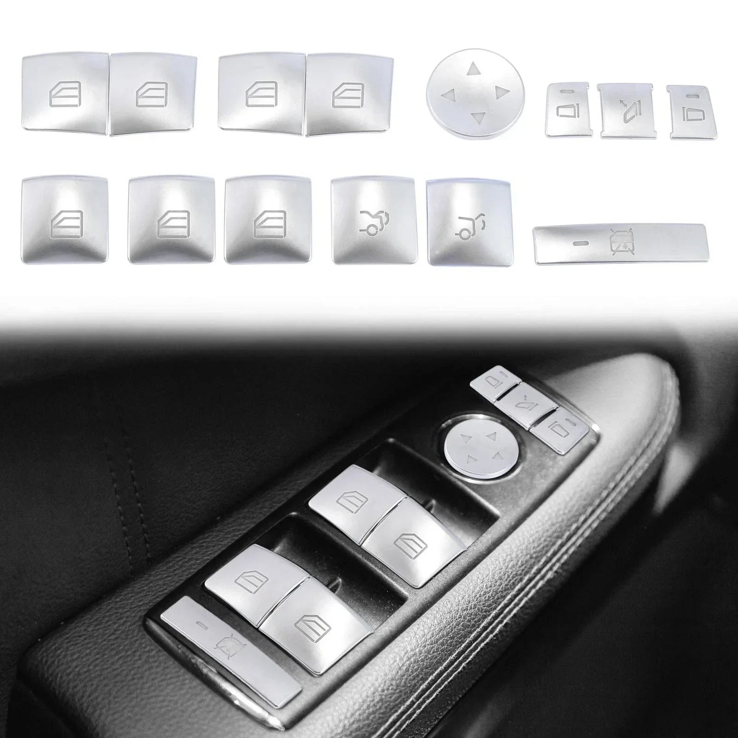 Door Armrest Window Switch Button Covers for Mercedes-Benz C200 C250 (2010-2014)