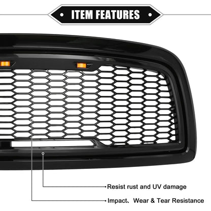 Front Grille Assembly with LED Lights for Dodge Ram 3500 (2010) Gloss Black