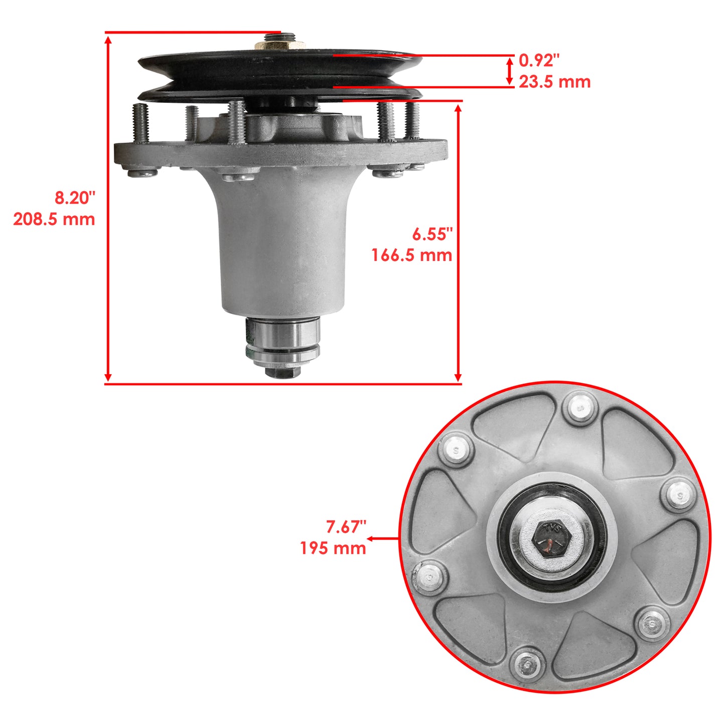 Caltric Deck Spindle Replacement w Pulley 6.50 for Exmark Staris STS730AKC524 (2005–2015)