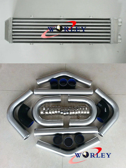 Aluminum Turbo Intercooler 2" 550x140x80mm + Piping Blue Hose Kits