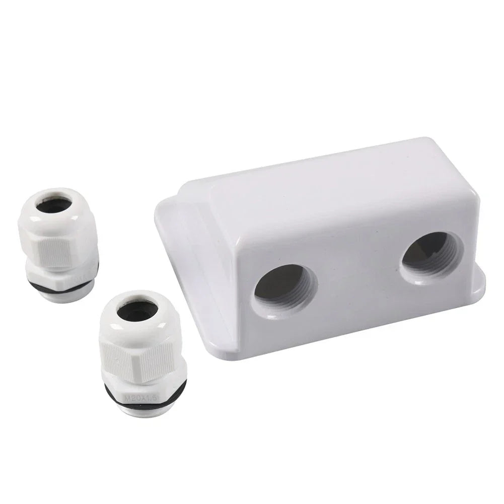 Double Wire Cable Entry Gland Box for Solar Panel RV Caravan White