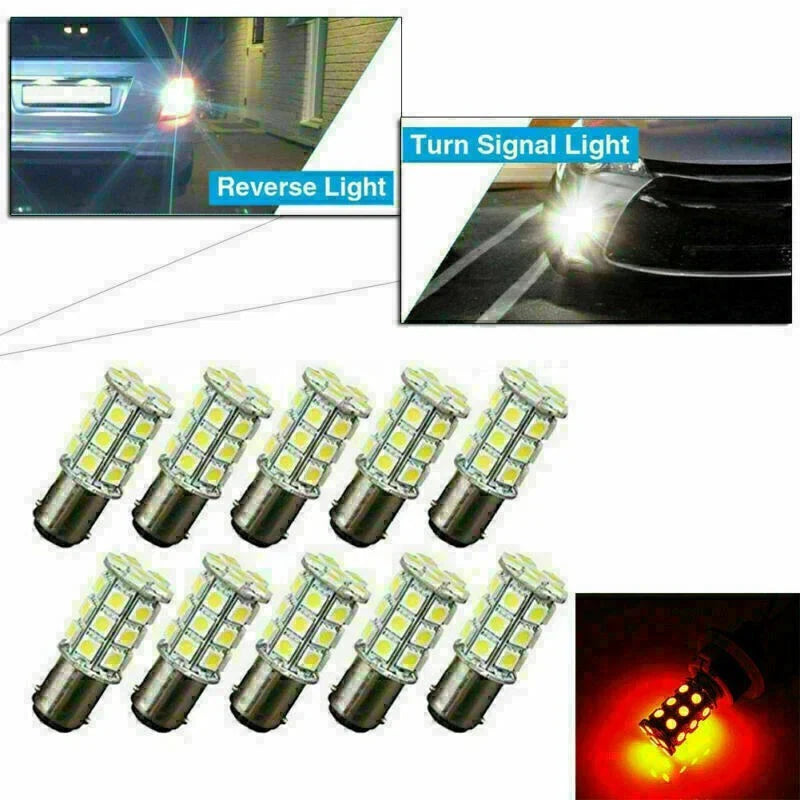 10 x CE BA15D 27SMD Red RV Marine Boat Trailer Light Bulbs