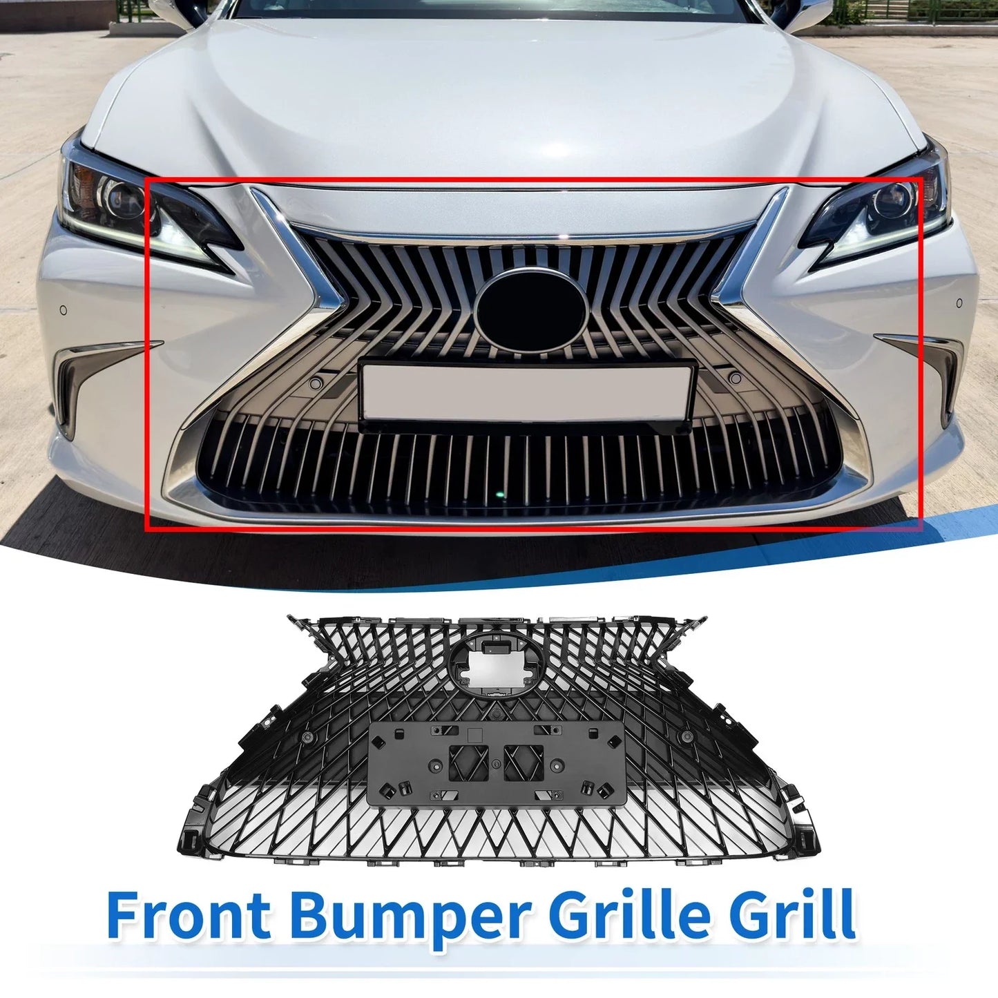 Front Hood Bumper Grille for Lexus ES350 2019-2021 Black Facelift Style