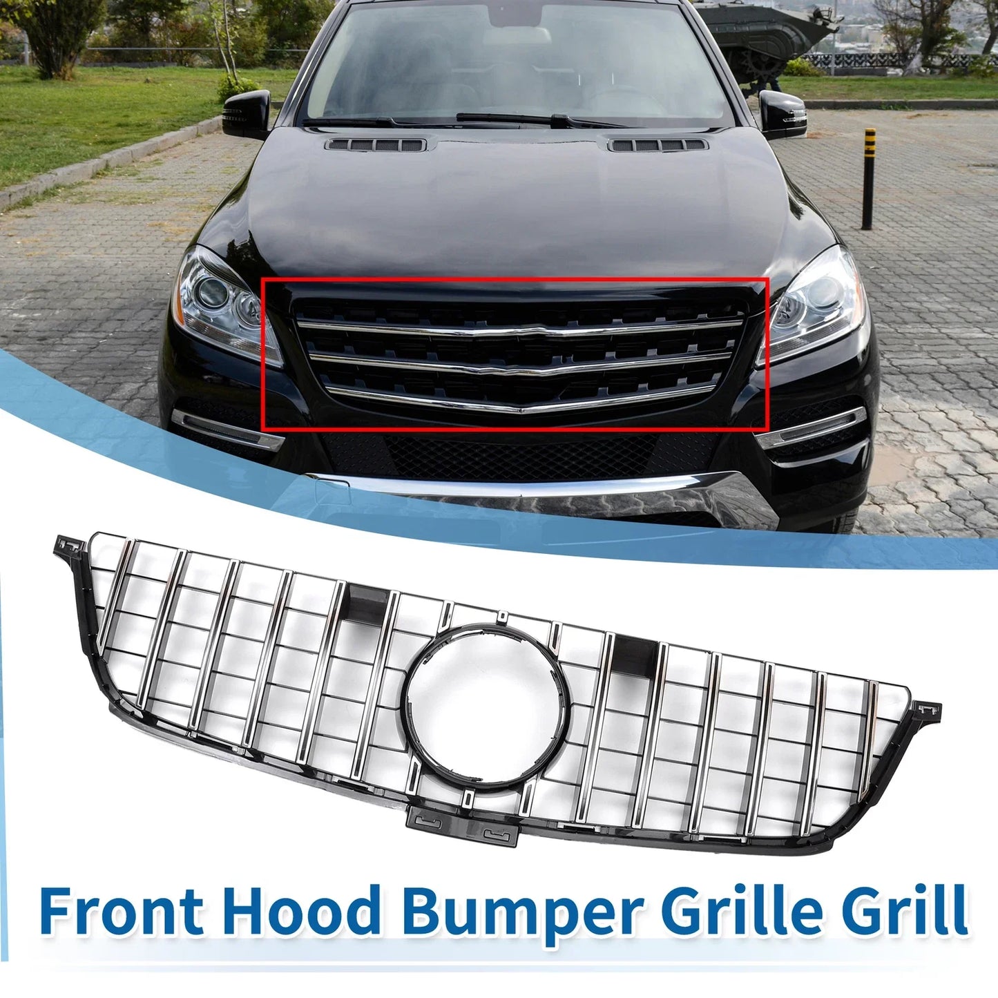 Front Upper Bumper Grille for Mercedes-Benz ML250 2015 Chrome Silver Tone