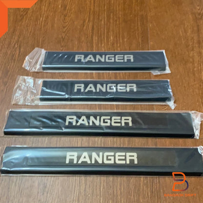 4x Black Stainless Door Step Protectors for Ford Ranger Wildtrak Sport (12-25)