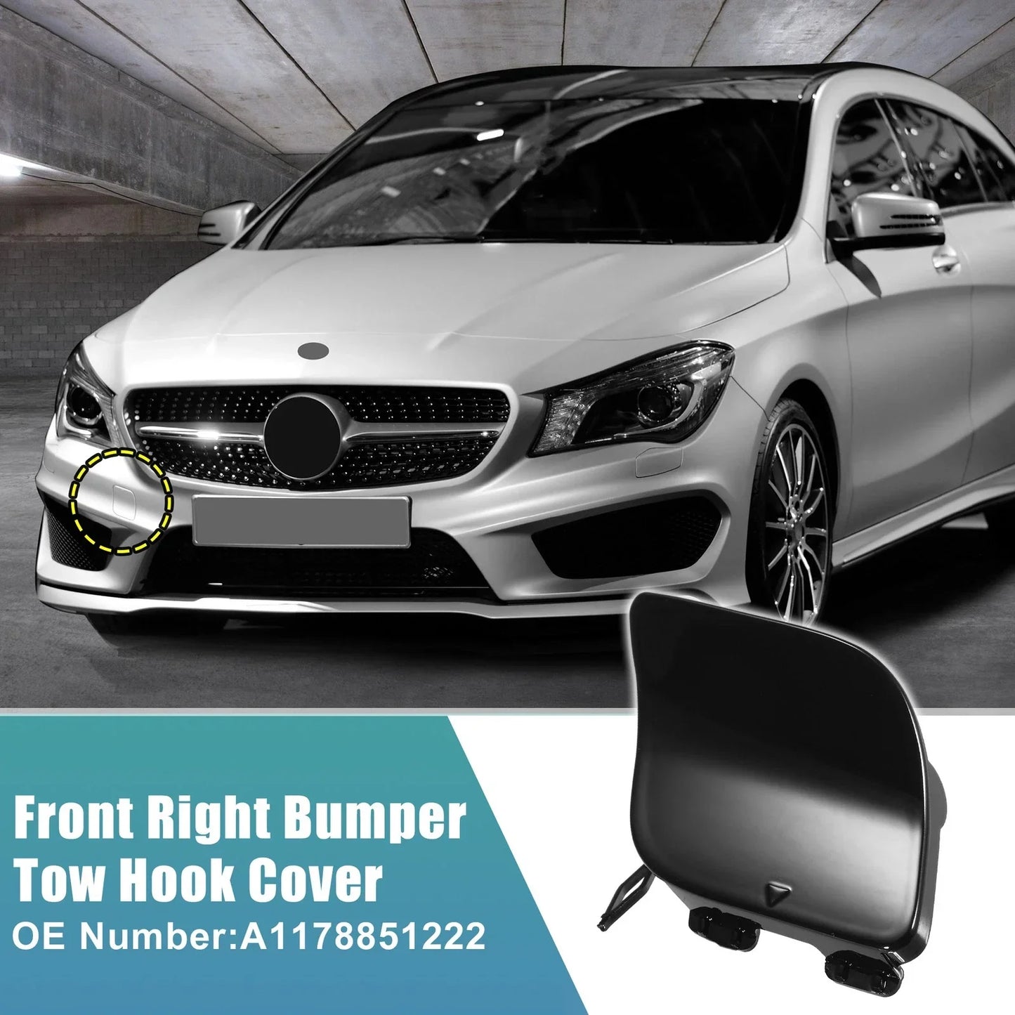 Front Bumper Tow Hook Cover for Mercedes-Benz A1178851222 Glossy Black