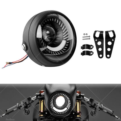 6.5" LED Headlight & Spiral Side Mount Bracket for Cafe Racer Motorcycle