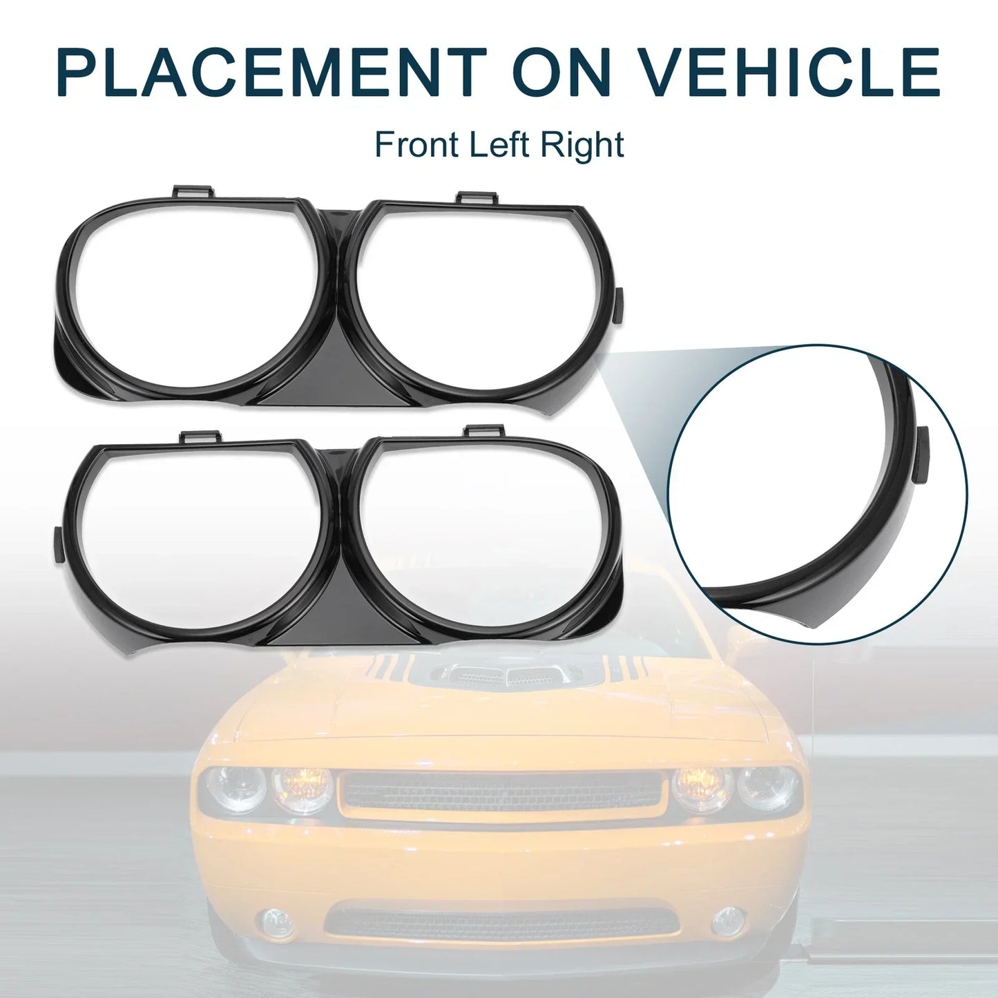 Front Headlight Trim Bezel for Dodge Challenger 2008-2014 (2 x)