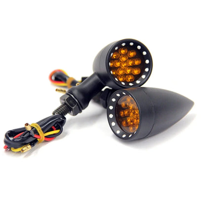 Black LED Turn Signal Lights for Motorcycle - Amber