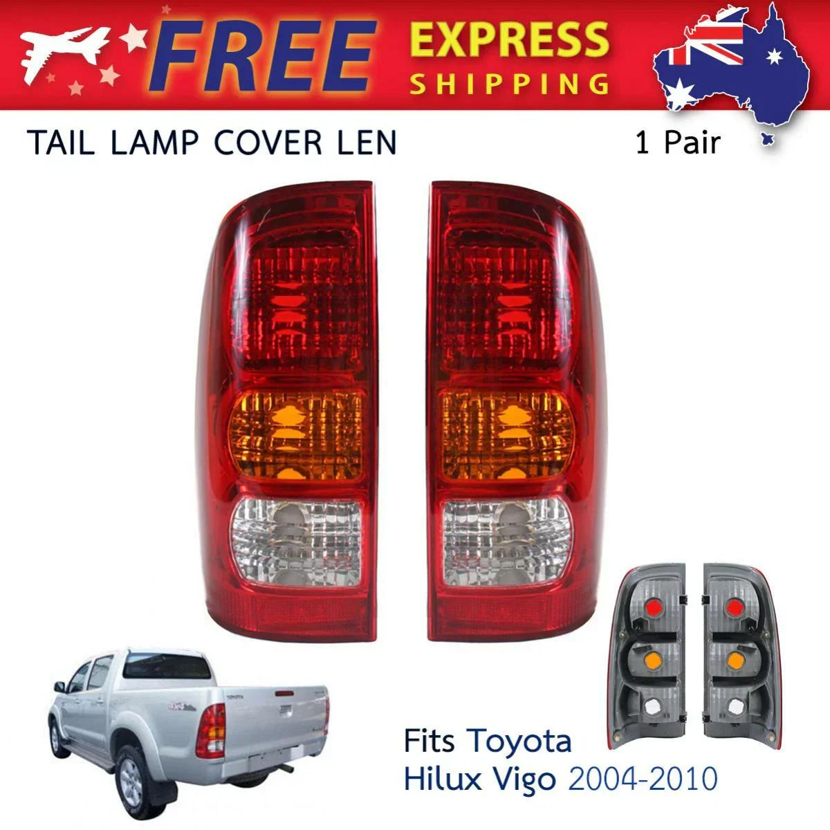 Tail Light Lamp Lens Pair Fits Toyota Hilux Vigo KUN16 SR5 V6 Pickup 200-10 D06