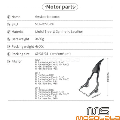 Detachable Sissy Bar Backrest for Harley Davidson Softail Street Bob (2018-2021)
