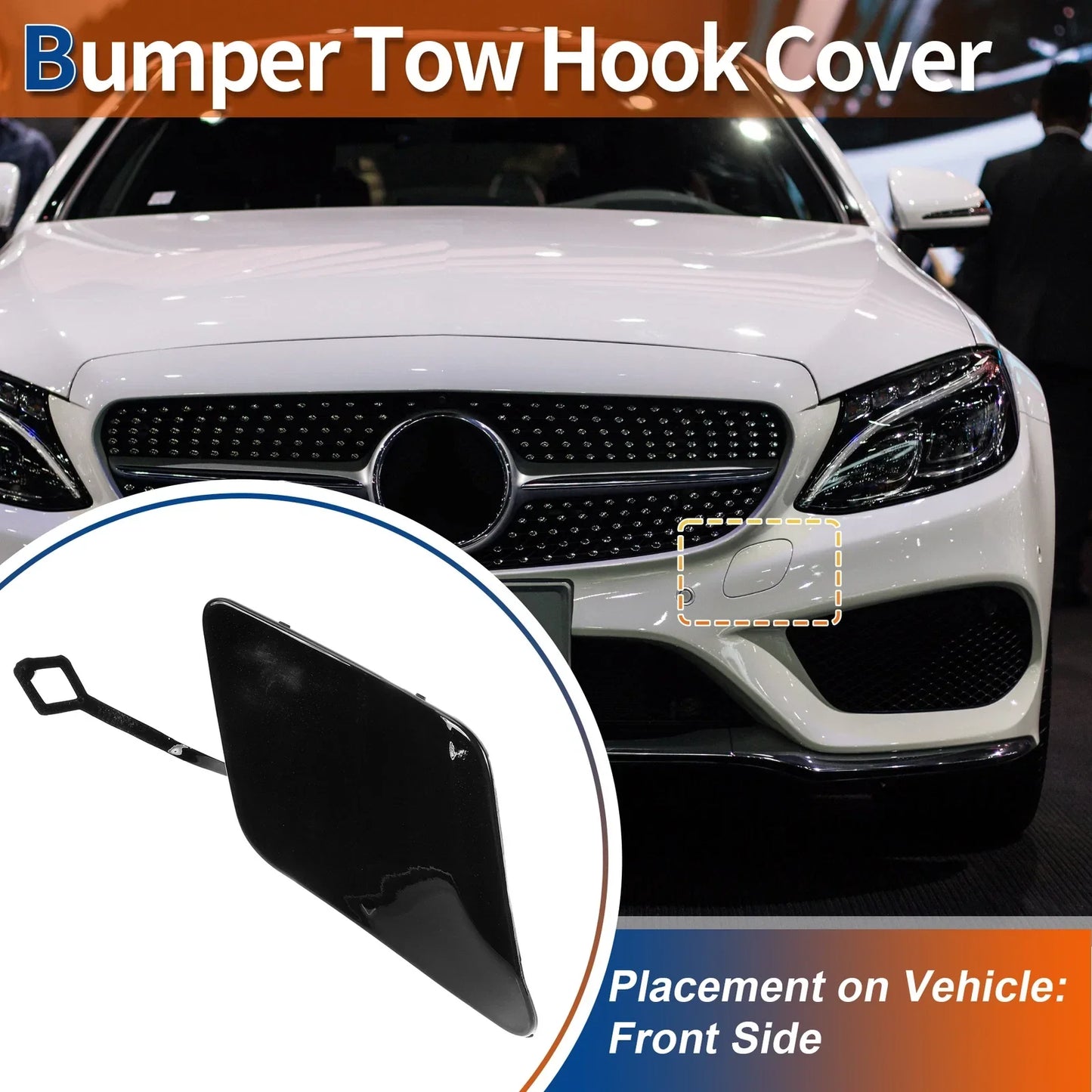 Front Bumper Tow Hook Cap for Mercedes-Benz C250 C350 (2012-2015) Black