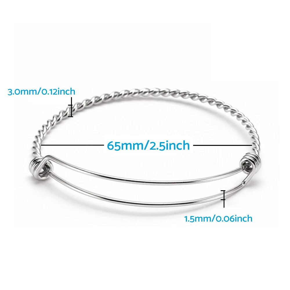 10 x Stainless Steel Adjustable 2.5" Bangle Bracelets for Jewelry Making