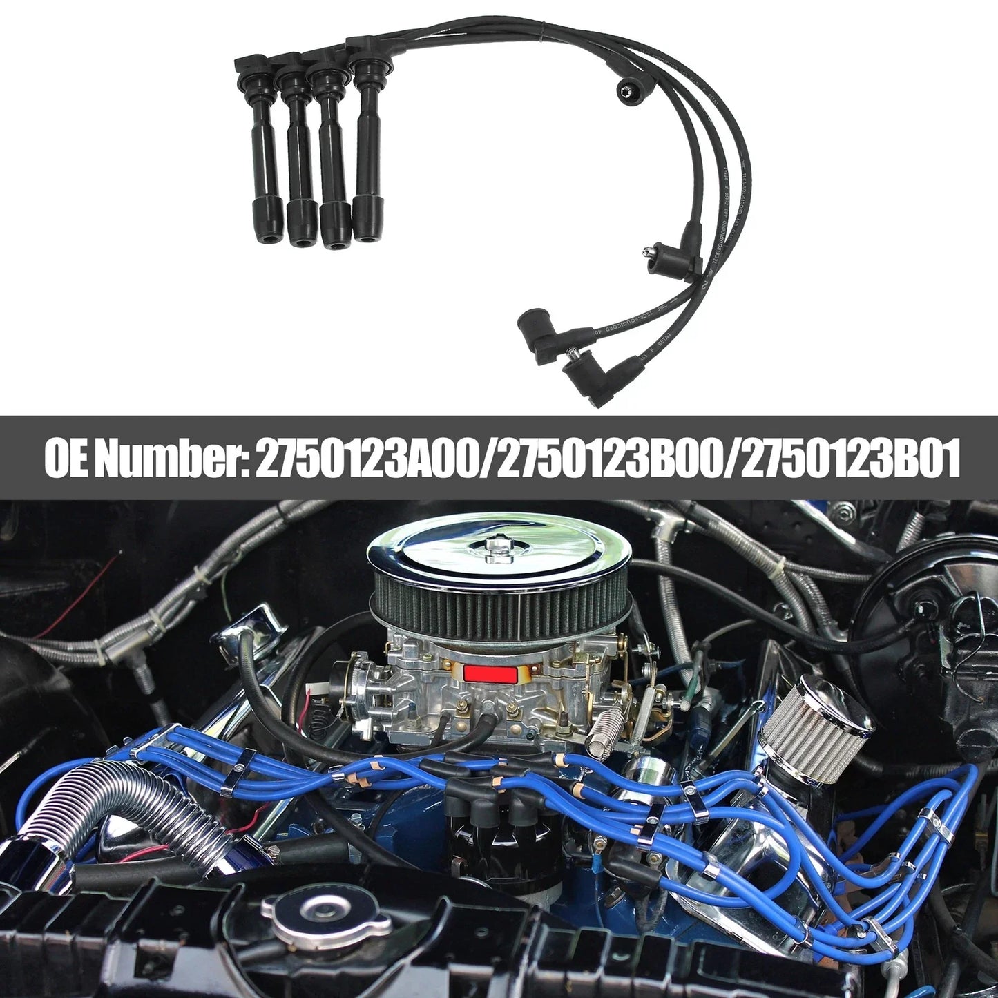 4pcs Spark Plug Ignition Wires for Hyundai Elantra (1996-2009) Black