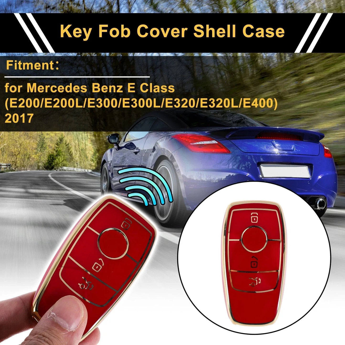 Red Gold Tone TPU Car Key Case for Mercedes Benz E Class (2017-2023)