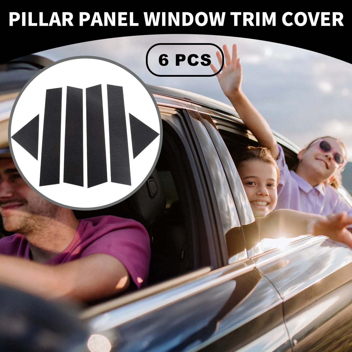 6pcs Car Pillar Window Trim Covers for Dodge Magnum (2005-2008) Black Carbon Fiber