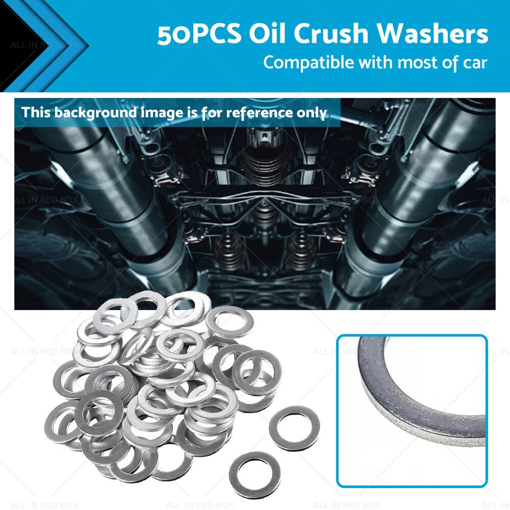 50 x Aluminum Engine Oil Crush Washers for Car Drain Plug Gaskets (14mm ID)