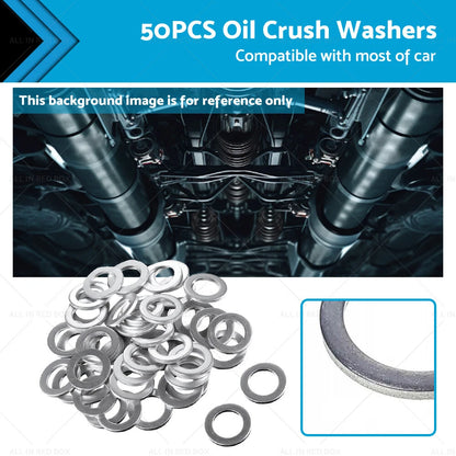 50 x Aluminum Engine Oil Crush Washers for Car Drain Plug Gaskets (14mm ID)