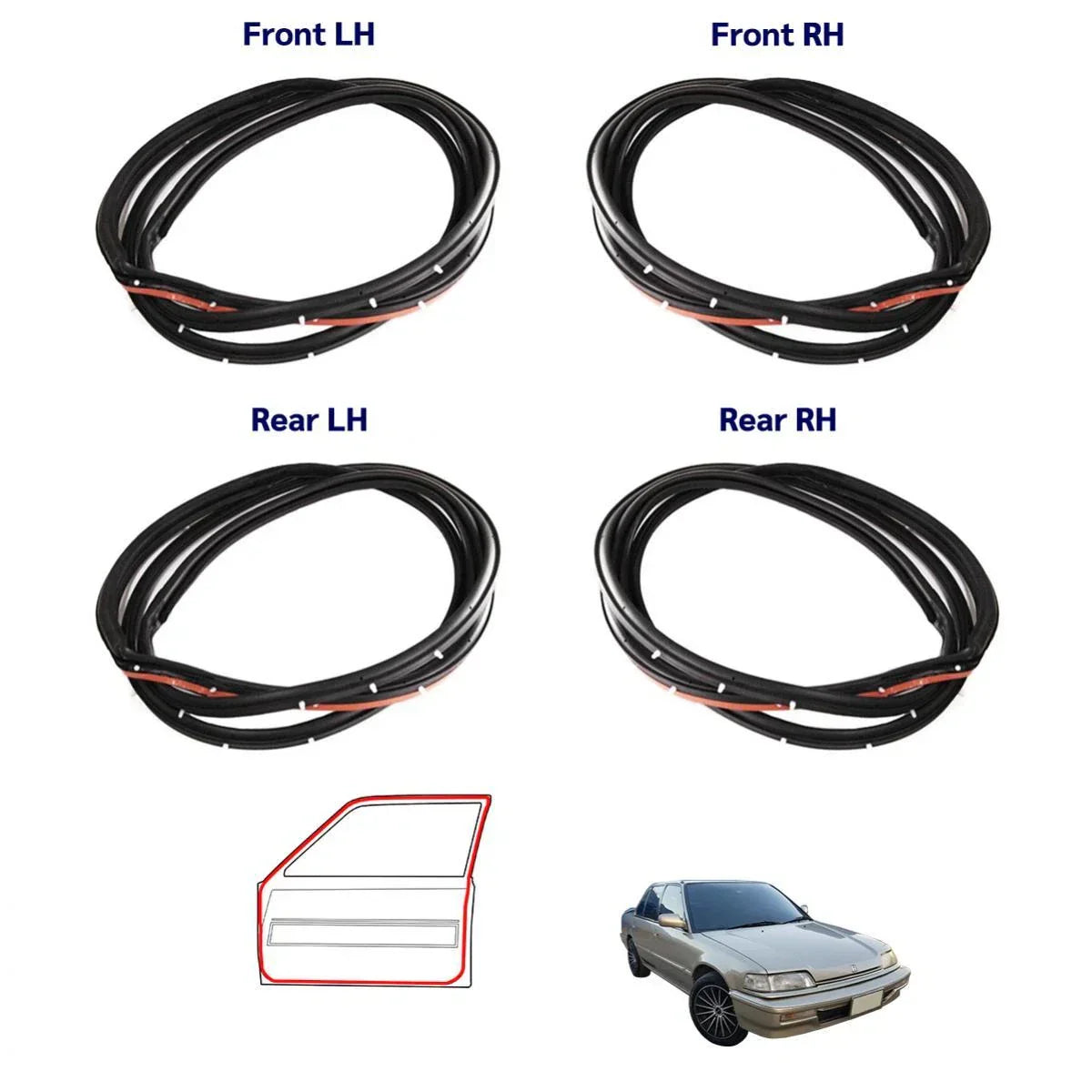 Door Rubber Seal Weatherstrip Set 4 Fits Honda Civic EC ED EE EF SED 1988-91 D06