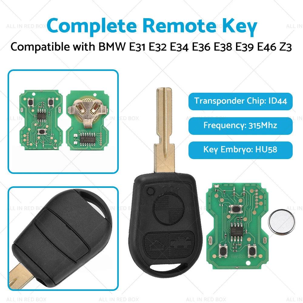 3 Button Complete Remote Key for BMW E31 E32 E34 E36 E38 E39 E46 Z3 (1990-2002)