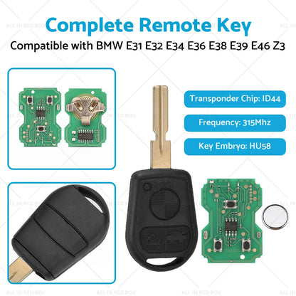 3 Button Complete Remote Key for BMW E31 E32 E34 E36 E38 E39 E46 Z3 (1990-2002)