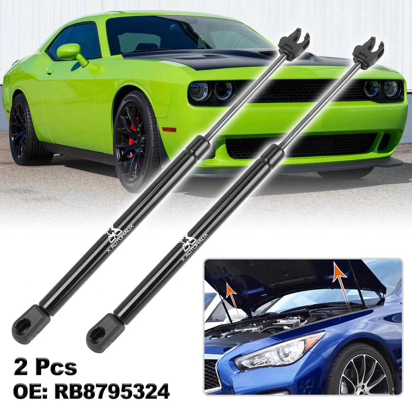 2 x Front Hood Lift Supports for Dodge Challenger (2008-2012)