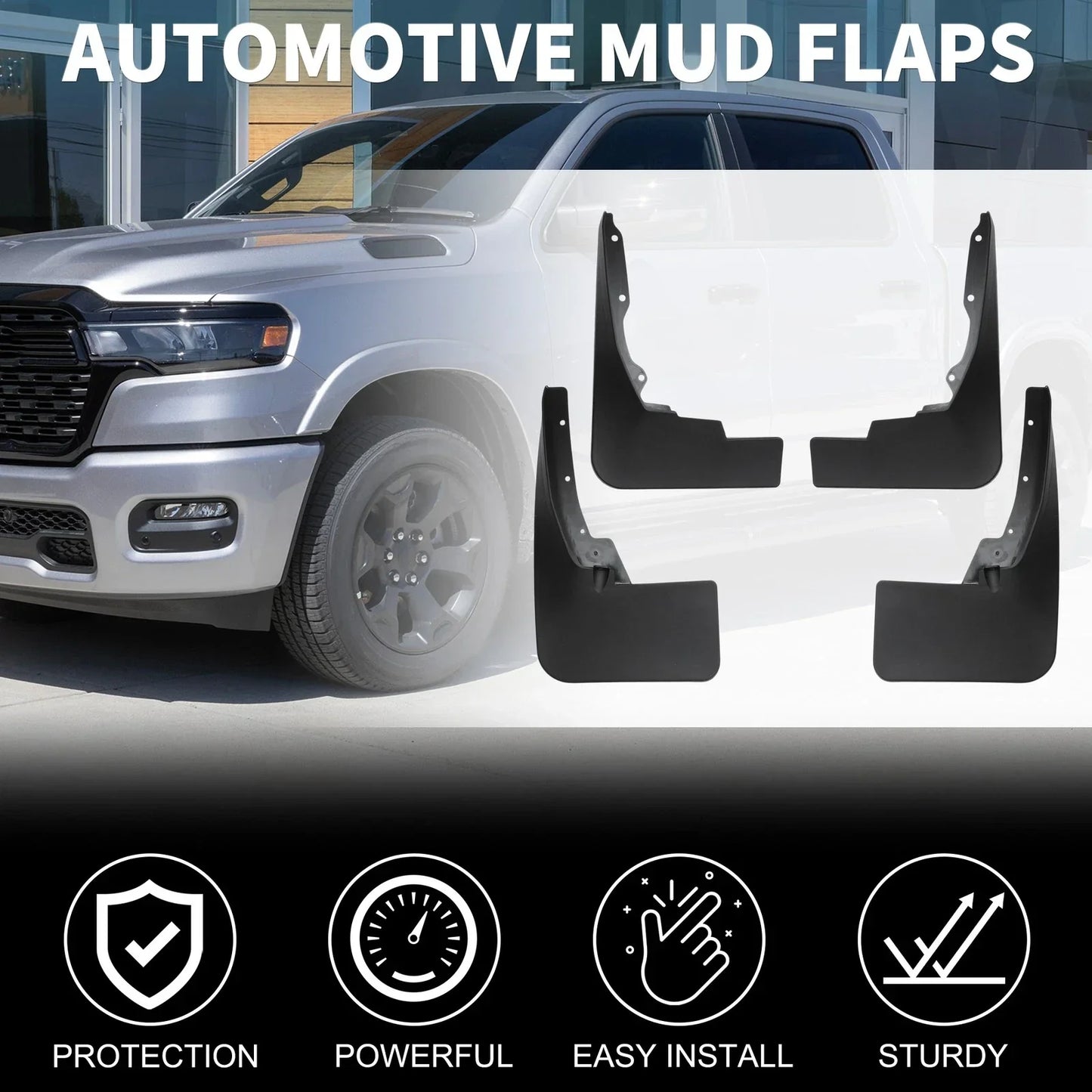 Mud Flaps Kit for Dodge Ram 1500 2019-2025 - Splash Guards, No-Drill