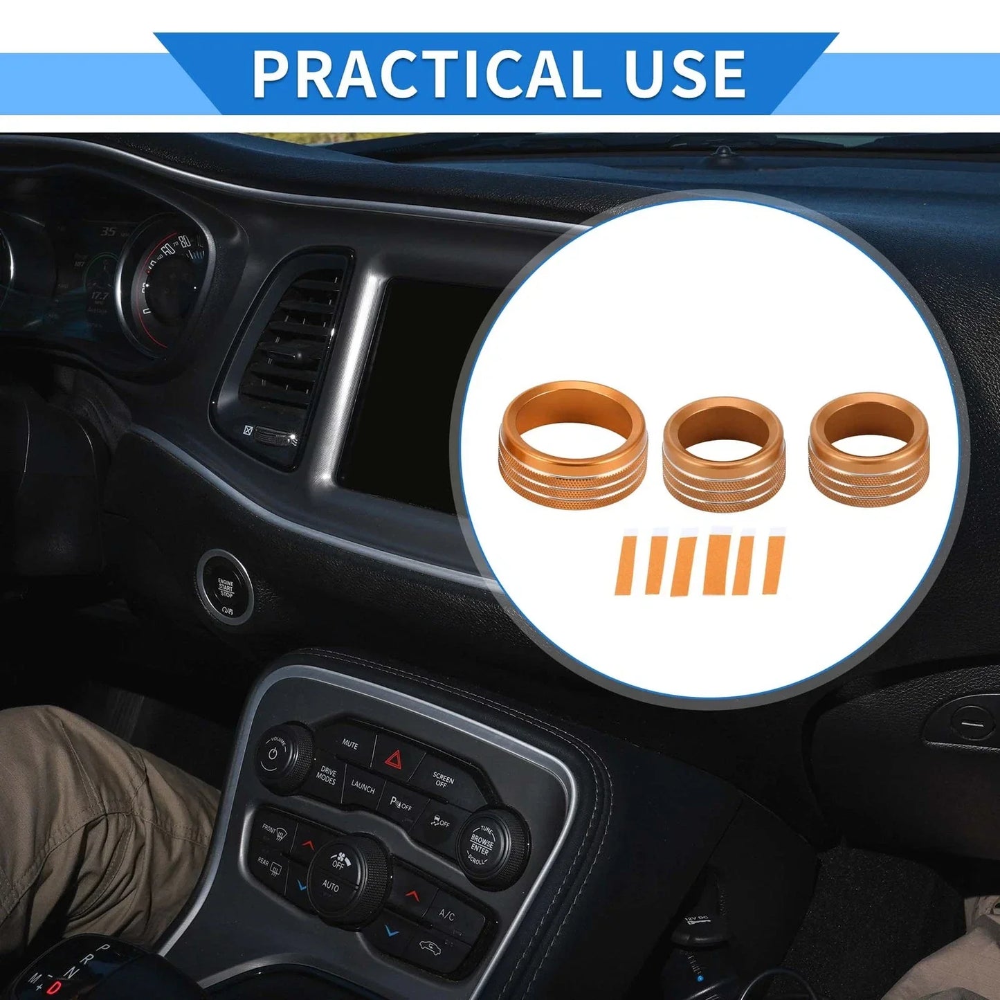 AC Media Tune Switch Knob Cover Ring for Dodge Challenger (2015-2019) - 3 Pcs