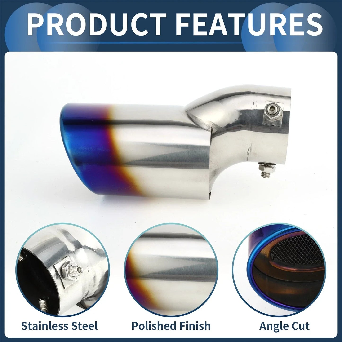 Slant Exhaust Tip 2.3" Inlet for Honda Civic (2016-2019) Burnt Blue