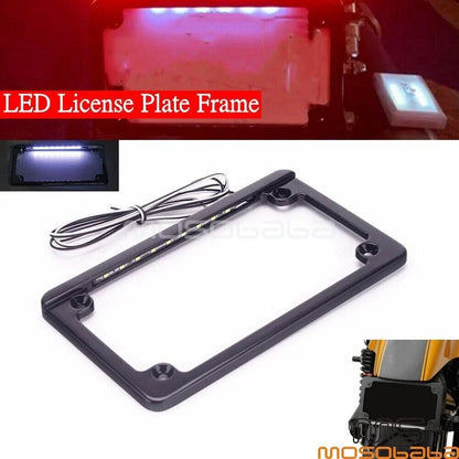 Black Motorcycle License Plate Frame Holder with LED Lights for Motorcycles