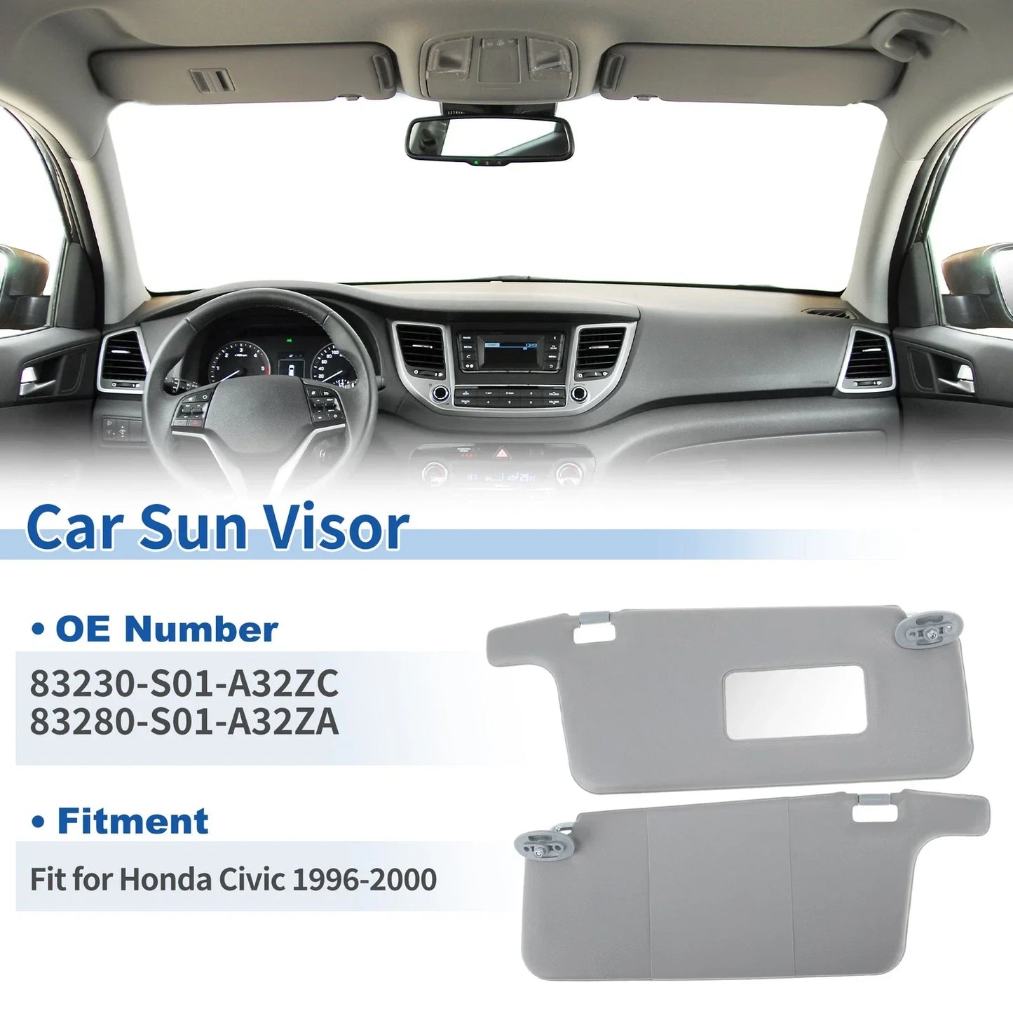 Sun Visors for Honda Civic 1996-2000 Gray (2 x Covers)