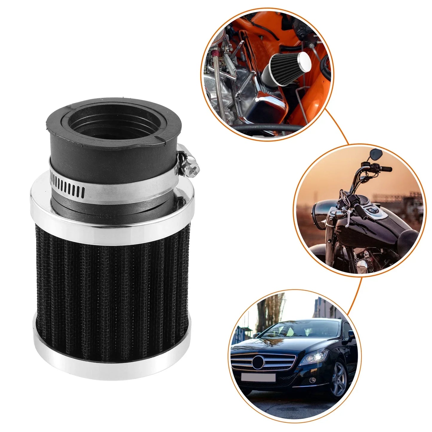 Universal Air Filter 28mm-48mm for Honda & Yamaha Motorcycles Silver Tone