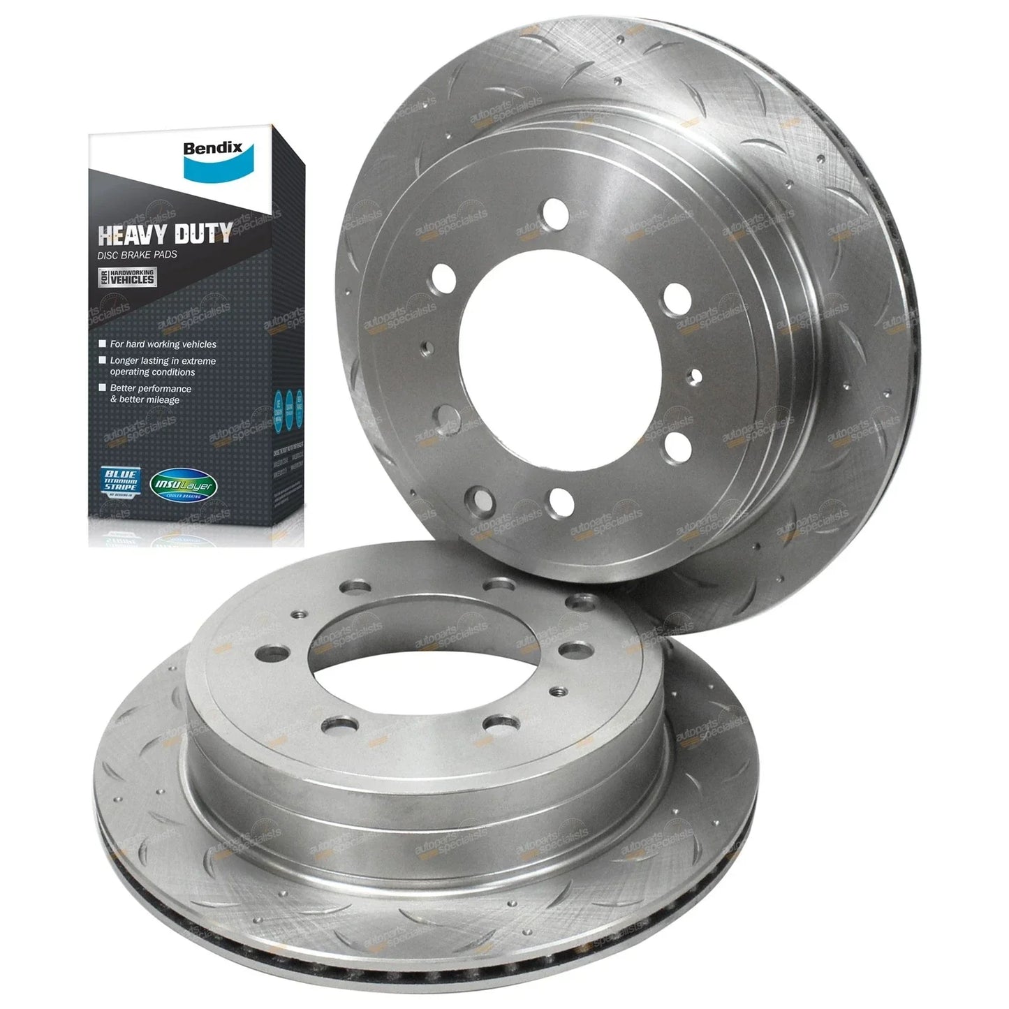 Rear Slotted Drilled Disc Rotors + Brake Pads for Toyota Prado (1996���2002)