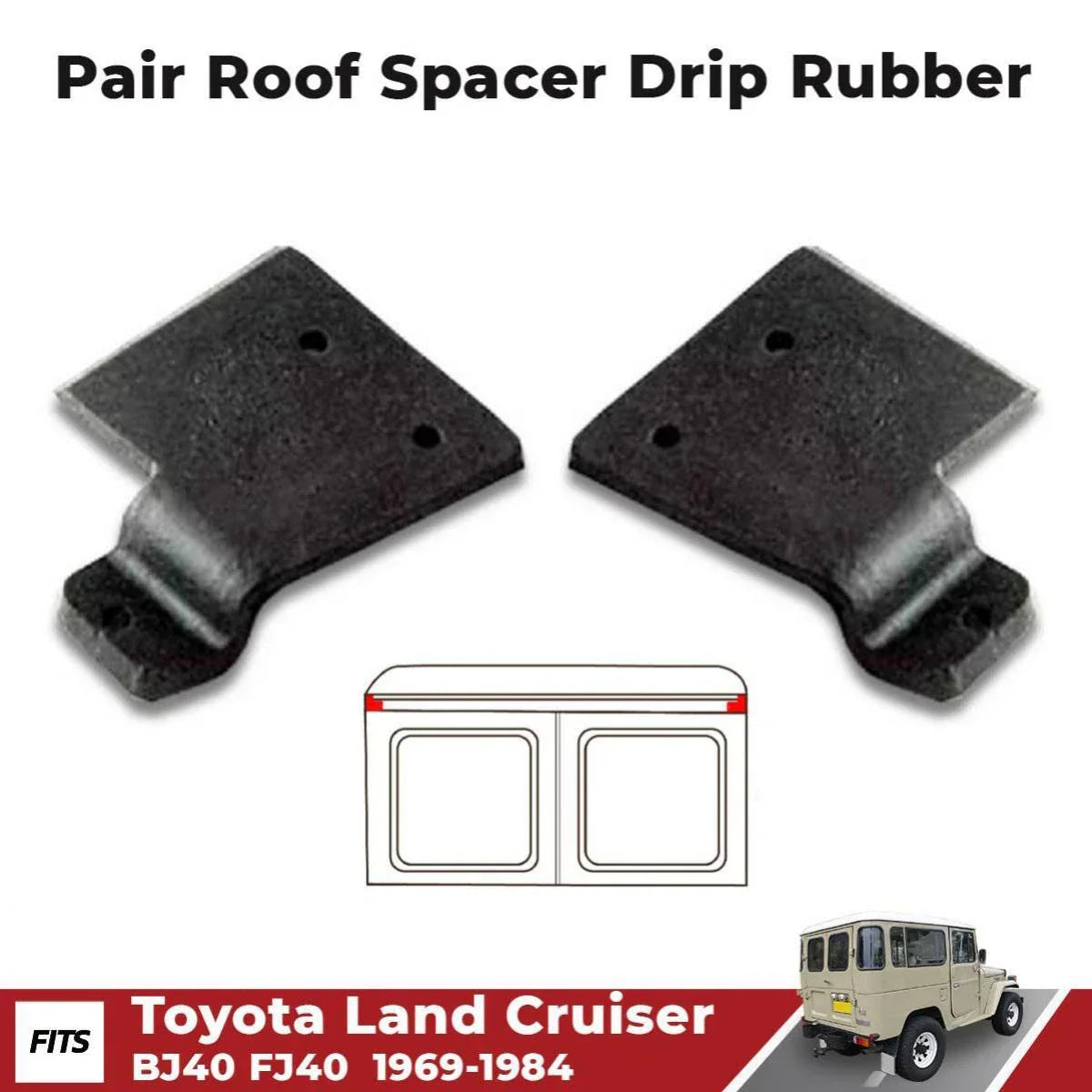 Roof Spacer Drip Rubber Seal Trim Pair Fit 1969-84 Toyota Land Cruiser BJ40 FJ40