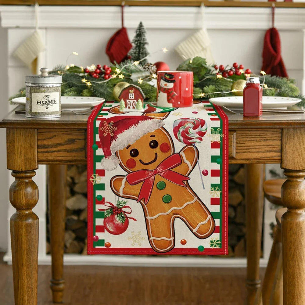 Gingerbread Candy Cane Christmas Table Runner 33x183cm for Home Decor