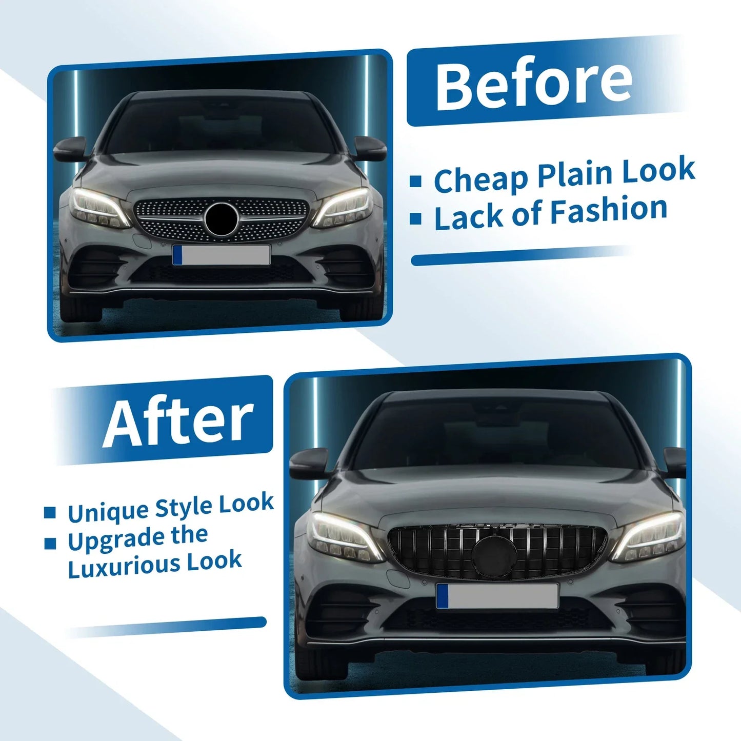 Front Upper Bumper Grille for Mercedes-Benz C250 (2015-2018) Black