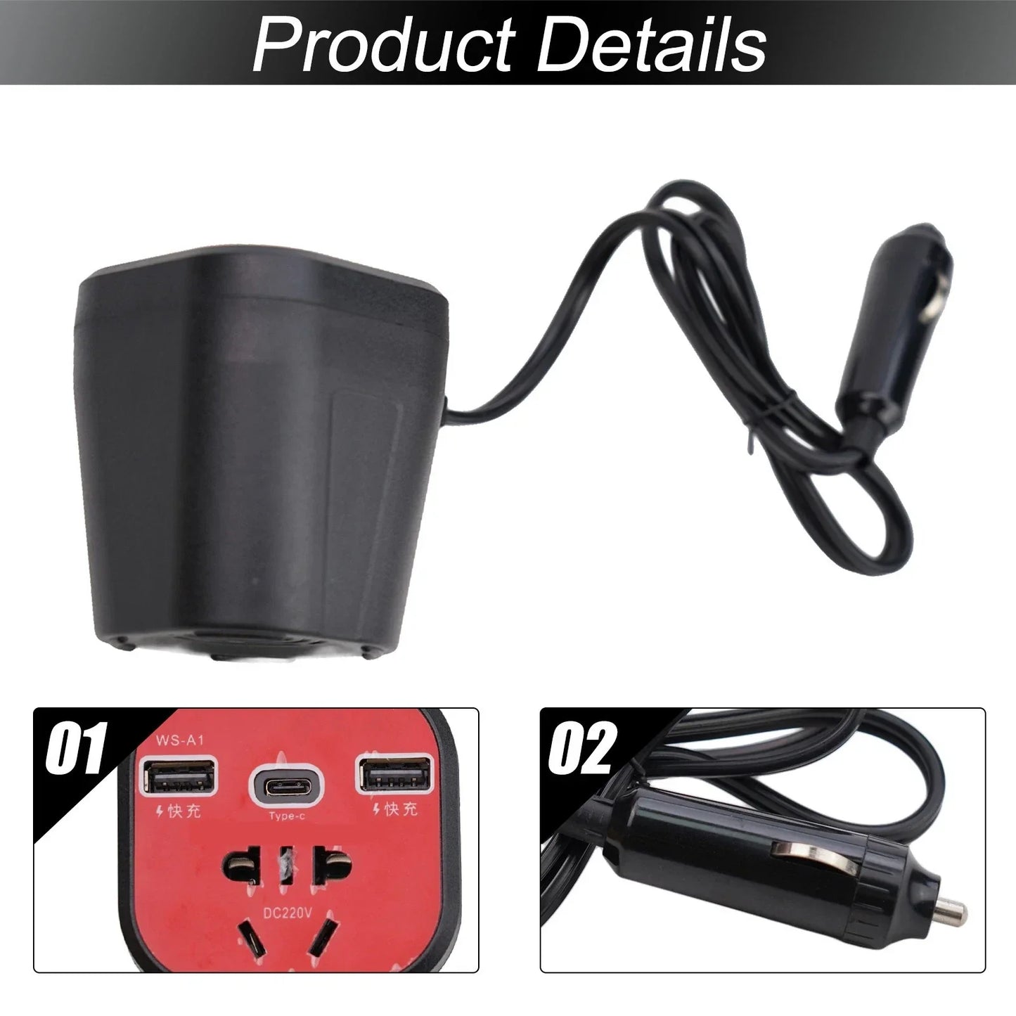 Power Inverter / 12V-24V to 220V with LED Display and USB Ports