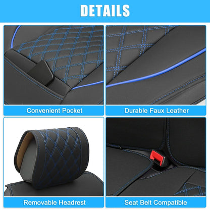 Front Seat Covers for Dodge Ram 2009-2023 Black Blue 2 x Cushion Covers