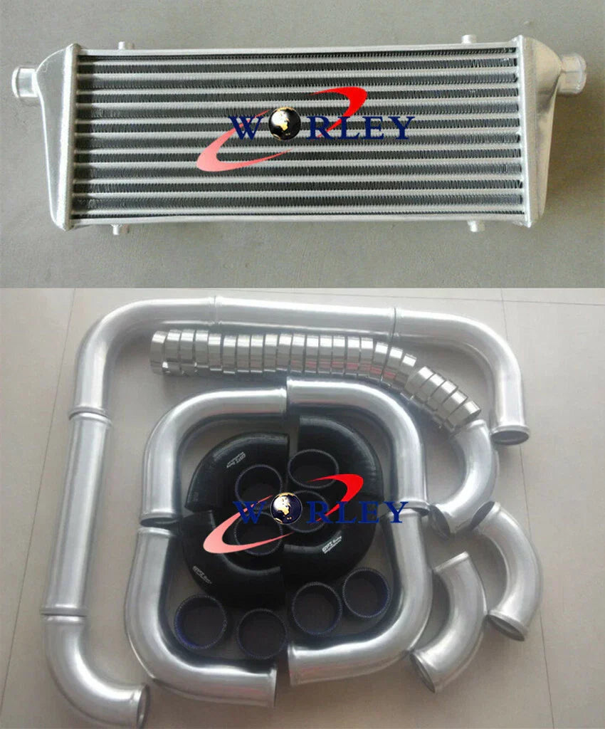 Aluminum Intercooler 450x230x52mm + 2.25" Piping + Blue Silicone Hose for Car