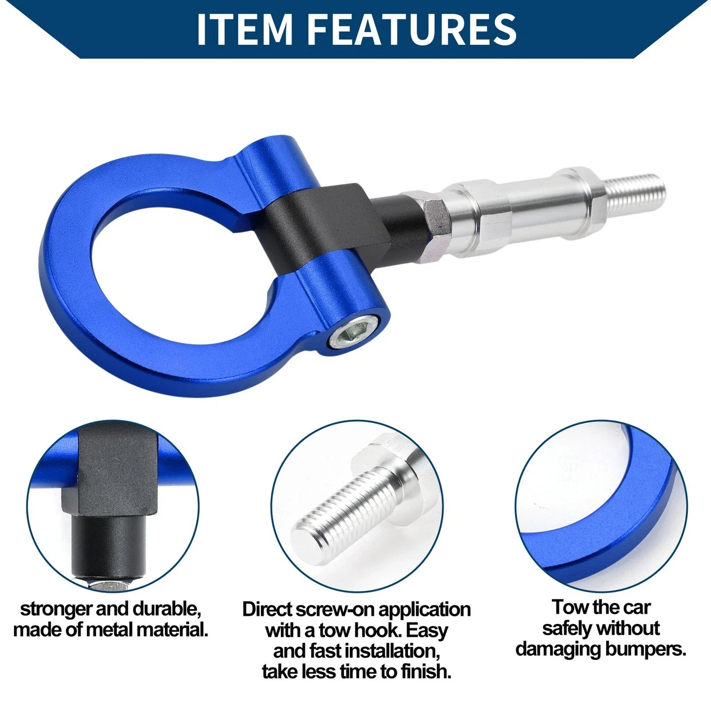 Tow Hook Ring 23.0cm for Honda S2000 (2000-2009) - Metal Towing Hook, Blue