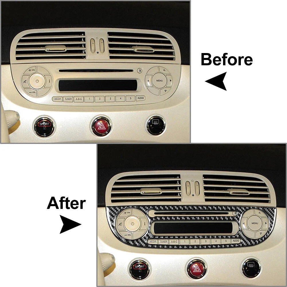 Carbon Fiber Radio CD Player Control Cover for Fiat 500 (2012-2015)